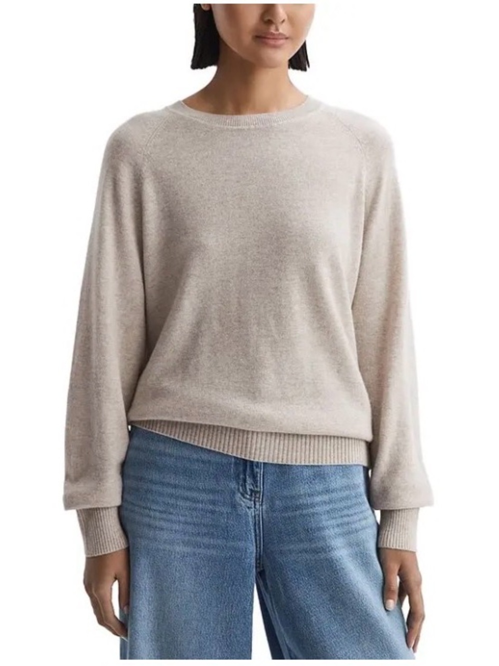 REISS Beige Andi Oversized Crewneck Sweater